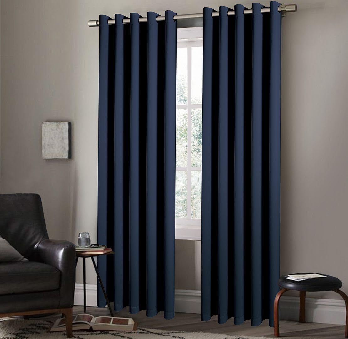 Thermal Blackout Curtains with Eyelet Ring Top, Lined with Tie Backs for Bedroom, Living Room