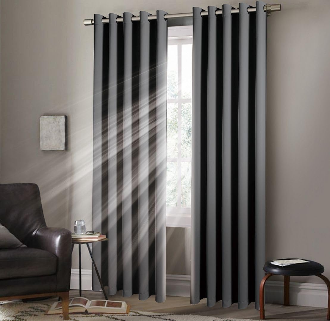 Thermal Blackout Curtains with Eyelet Ring Top, Lined with Tie Backs for Bedroom, Living Room