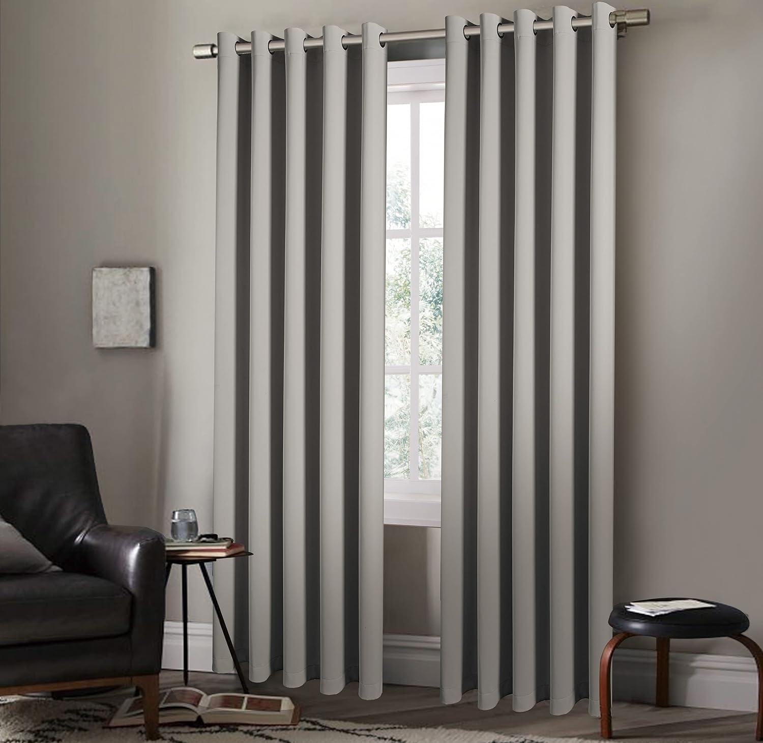 Thermal Blackout Curtains with Eyelet Ring Top, Lined with Tie Backs for Bedroom, Living Room
