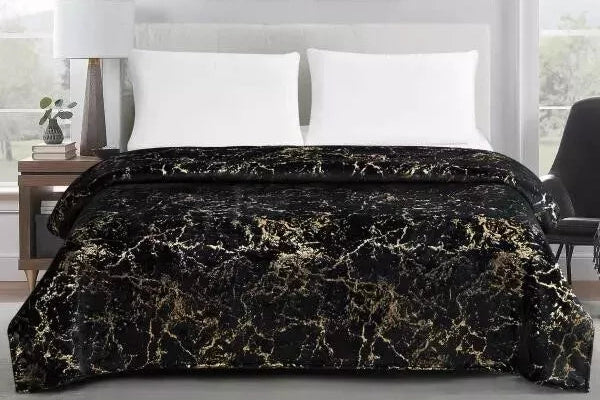 HKZ Marble Gold Effect Ultra Soft Fleece Throw Blanket, Double and King Size