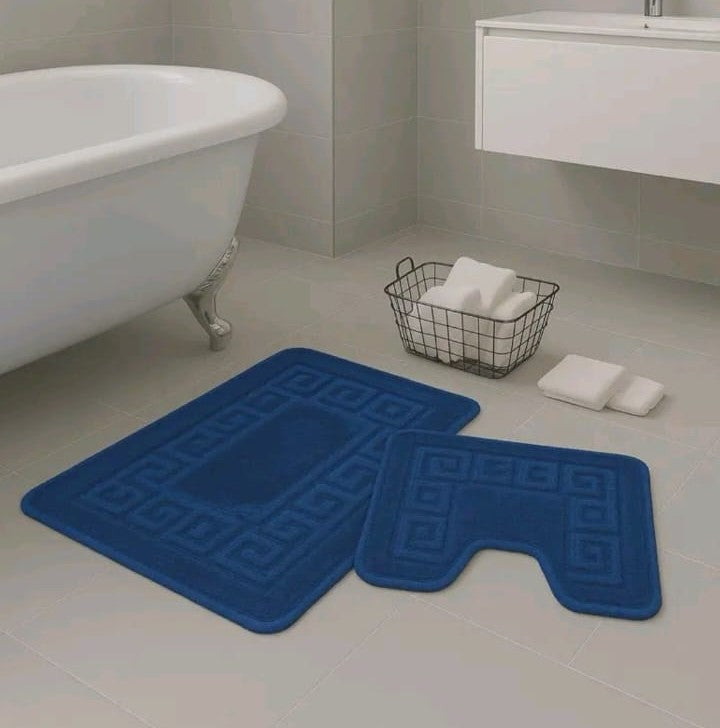 GREEK STYLE BATH MAT PEDESTAL SET NON SLIP TOILET BATHROOM RUGS 2 PIECE