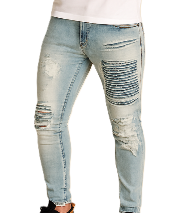 Men's Ripped Skinny Slim Fit Biker Style Jeans