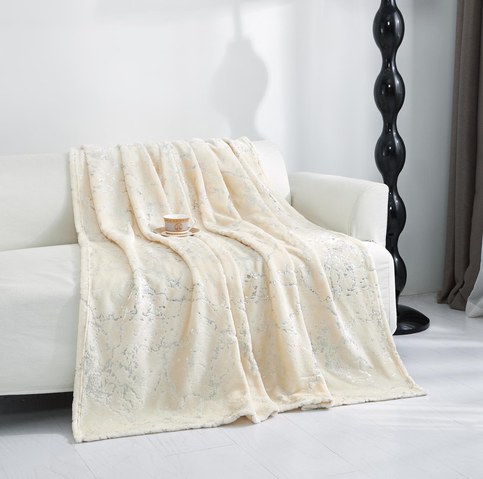 HKZ Marble Silver Effect Ultra Soft Fleece Throw Blanket, Double and King Size
