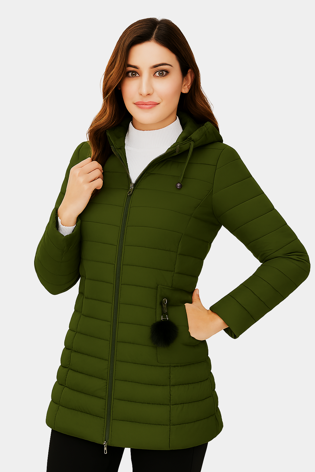 Women's Quilted Padded Puffer Mid Length Jackets