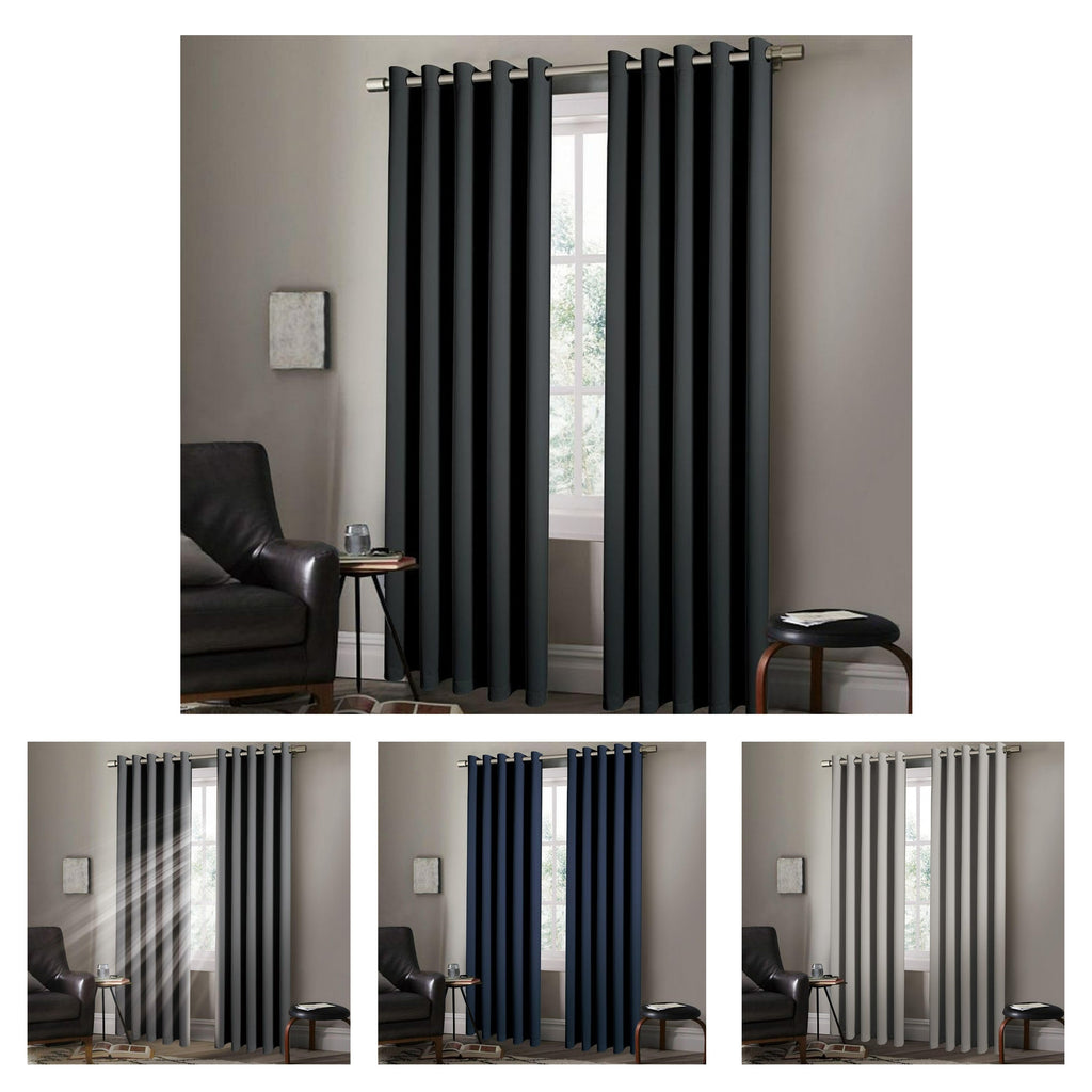 Thermal Blackout Curtains with Eyelet Ring Top, Lined with Tie Backs for Bedroom, Living Room
