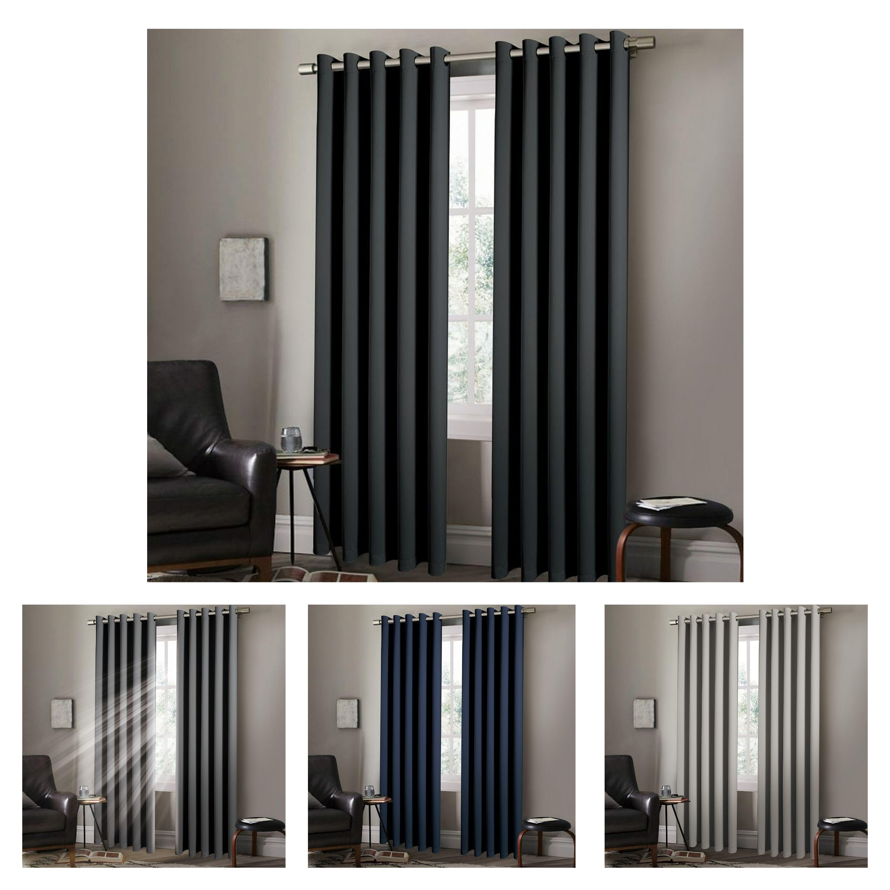 Thermal Blackout Curtains with Eyelet Ring Top, Lined with Tie Backs for Bedroom, Living Room