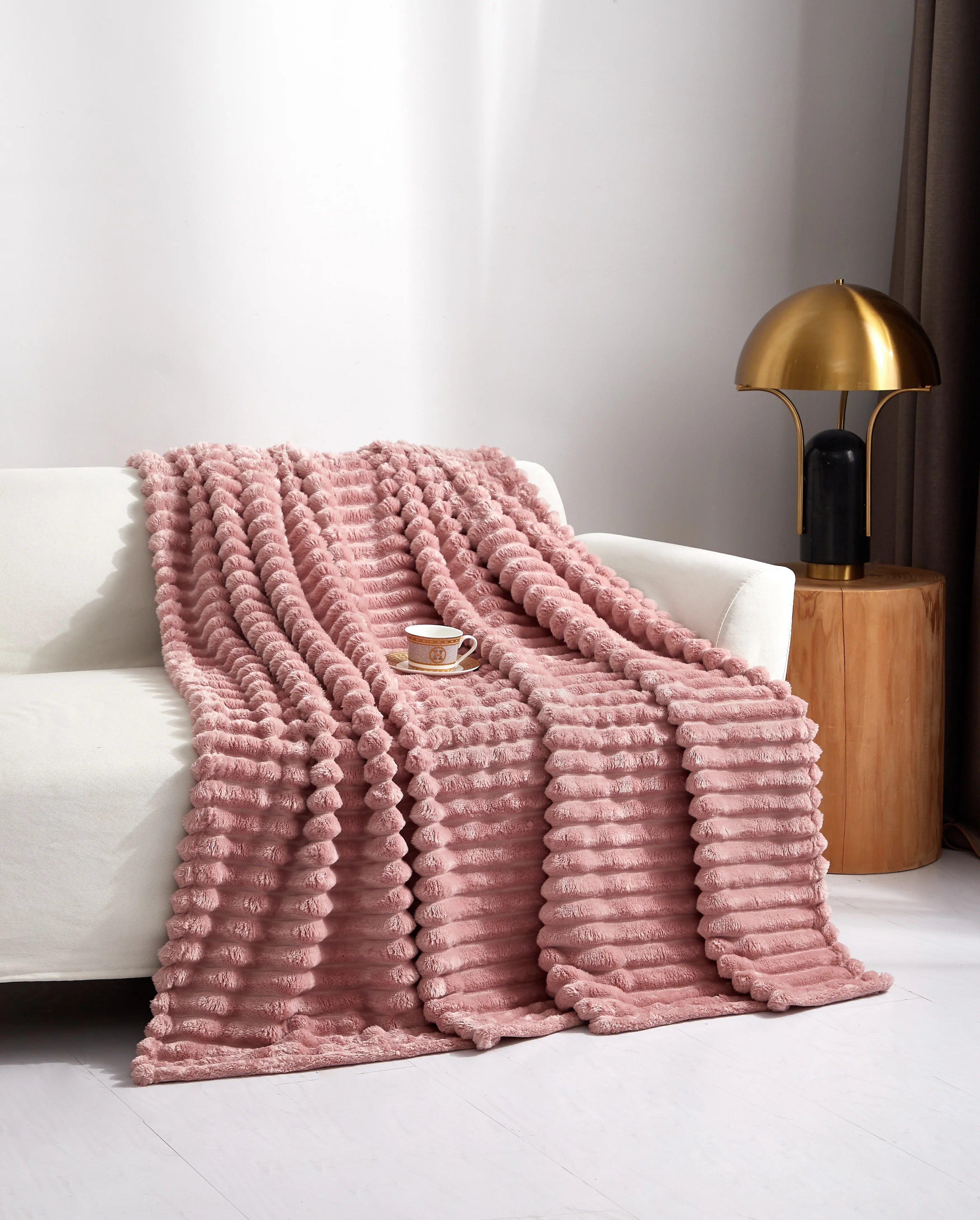 Striped Fleece Throw Blanket Double And King Size Super Soft Lightweight Plush Blanket