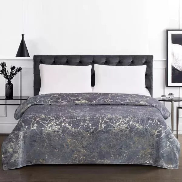 HKZ Marble Gold Effect Ultra Soft Fleece Throw Blanket, Double and King Size