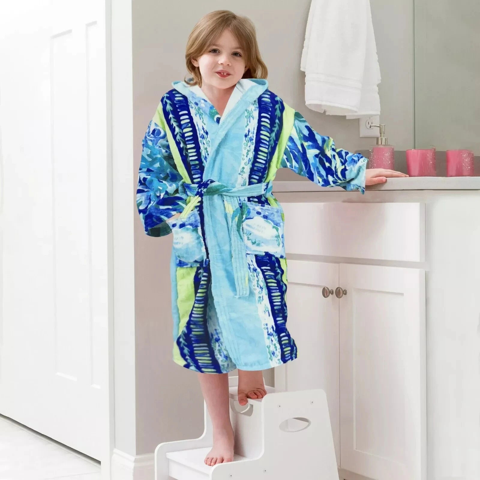 Kids Hooded Bathrobe 100% Cotton One Size For Age 8 - 13